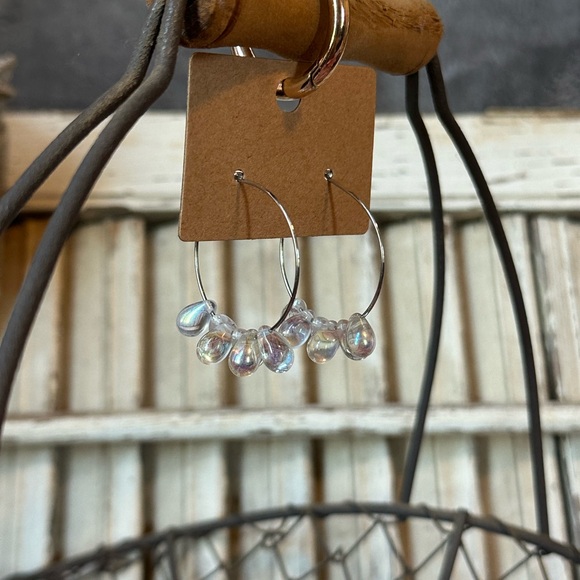 Hoop Earrings with Iridescent Beads - handmade - Picture 1 of 2